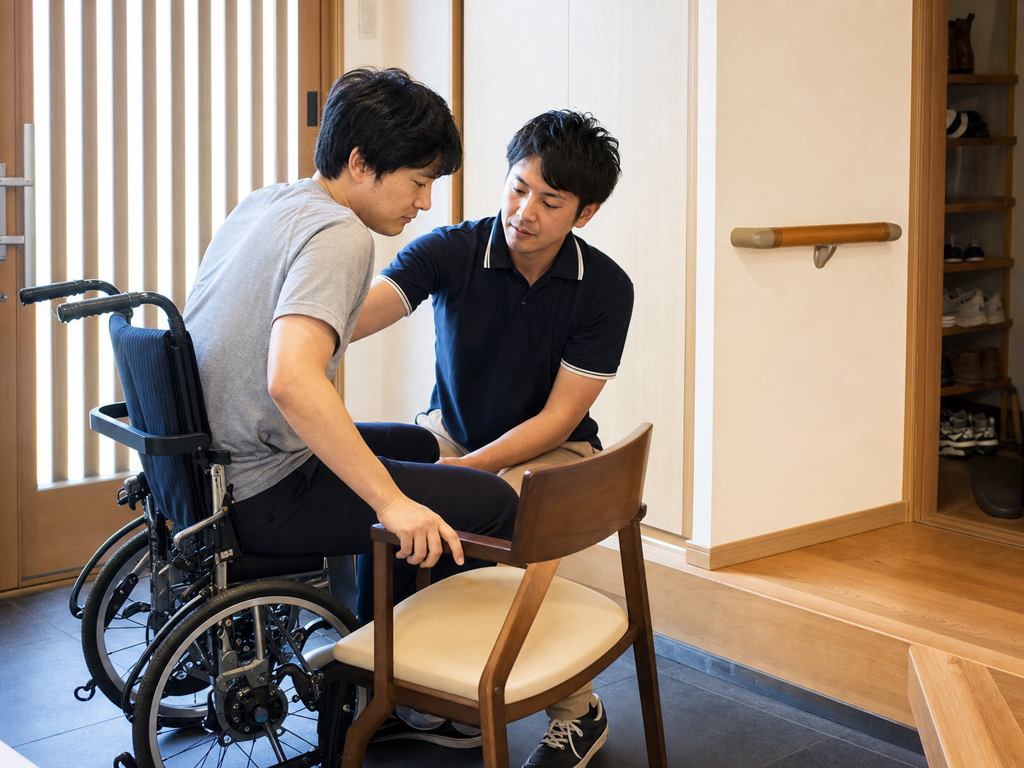 日本の玄関で移動支援を行う様子